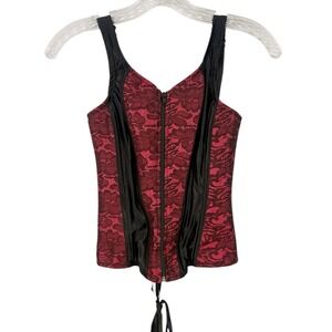 Bustier Corset Extra XS Floral Black Red Zip Whimsigoth Vampire Witchy Burlesque